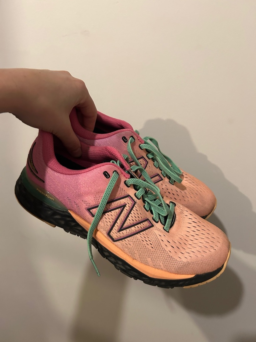 New Balance Pink & Peach Sneakers with Mint Laces fresh foam